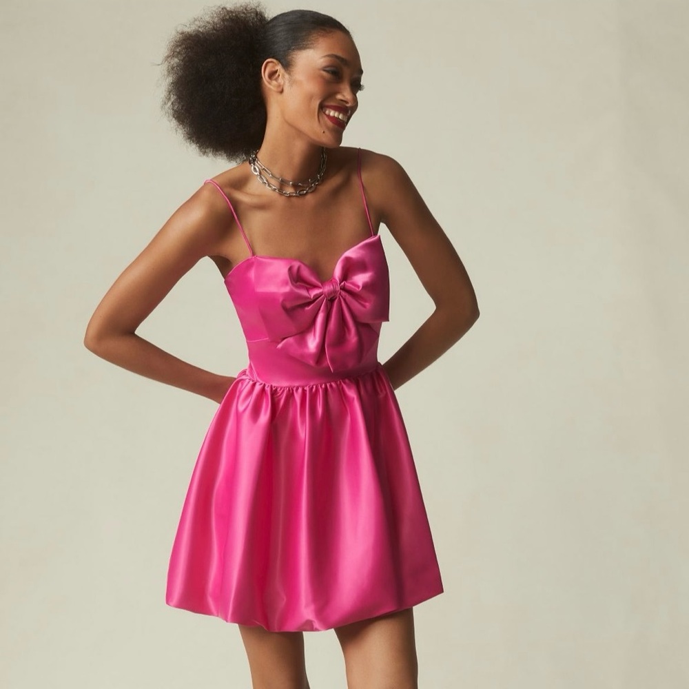 Mac Duggal Pink Bow Bubble Mini Dress Size 2